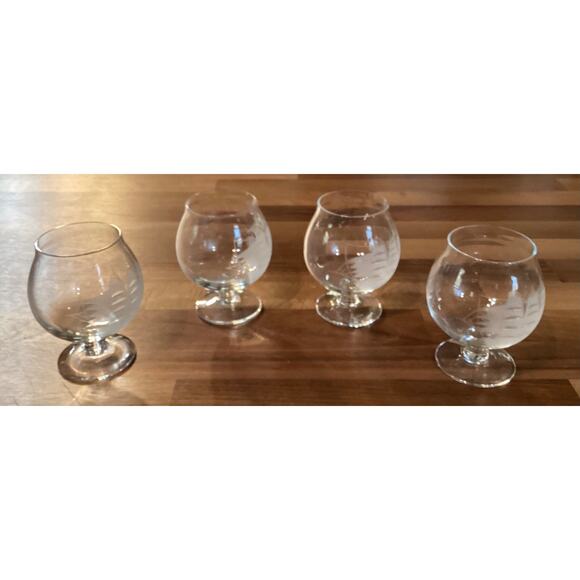 4 Toscany Clipper Ship Etched Frosted Brandy Snifter Glasses Footed 3.5” - Picture 4 of 9